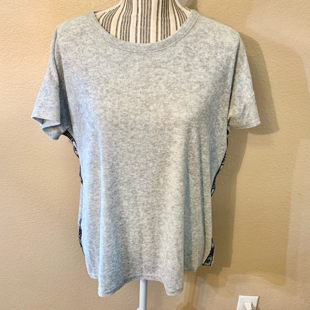 NWT Juicy Top XL Heather Grey Terrycloth Short Sleeve Sparkly Silver Ribbon Trim